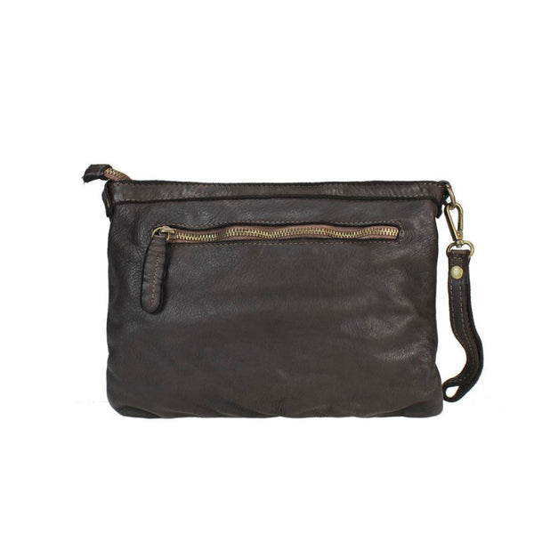 Leather Clutch/Crossbody Bag in Black, Taupe and Cognac