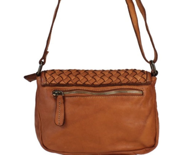 Small Woven Leather Bag in Dark Brown and Military