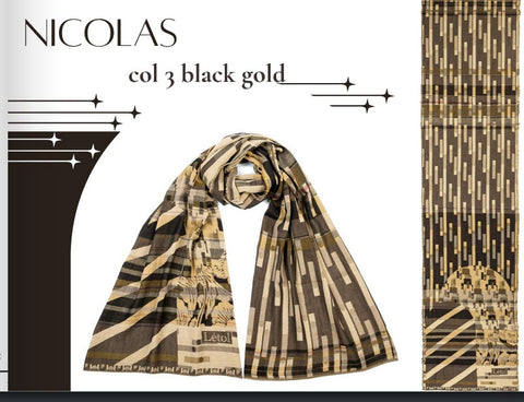 Létol Cotton Jacquard Scarf in Nicolas Black Gold