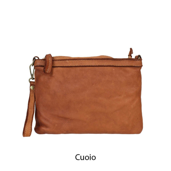 Leather Clutch/Crossbody Bag in Black, Taupe and Cognac