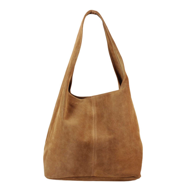 Suede Shoulder Bag in Black, Cognac and Dark Brown