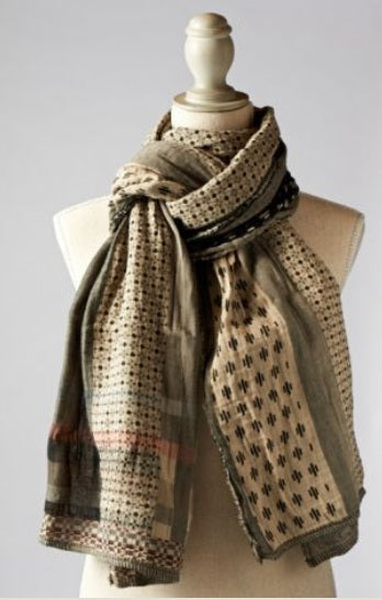 Létol Cotton Jacquard Scarf in Daphne Noir Beige