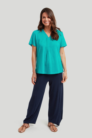 Debbie Top Solid Organic Voile in Deep Turquoise