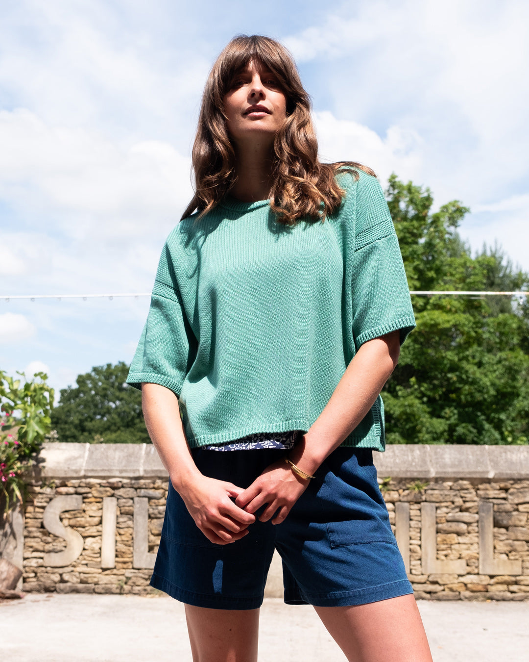 Lisa Boxy Knitted Top in Light Green