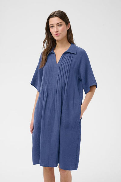 Ayla Pintuck Dress Poppy Red and Indigo Blue