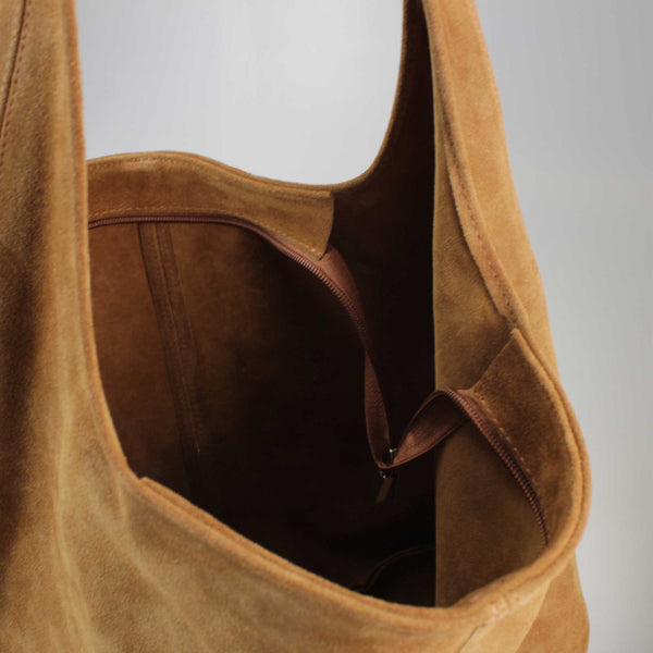 Suede Shoulder Bag in Black, Cognac and Dark Brown