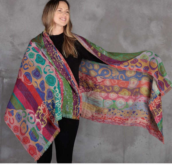 Merino Wool Shawl in Multi Leaves & Klimt