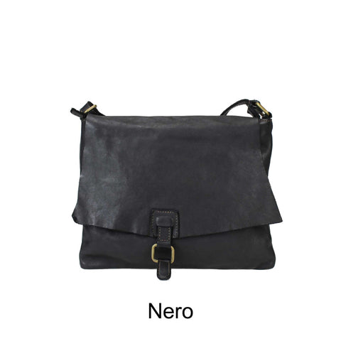 Front Flap Leather Handbag in Black