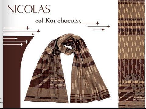 Létol Cotton Jacquard Scarf in Nicolas Chocolat