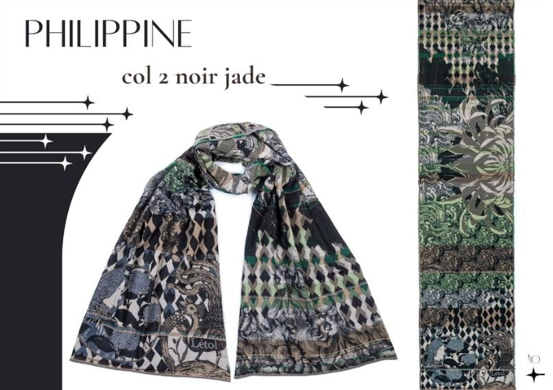 Létol Cotton Jacquard Scarf in Philippine Noir Jade