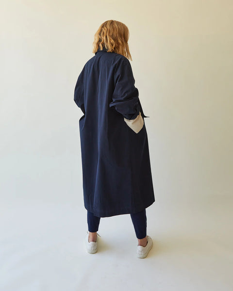 Piper Trench Coat In Navy and Beige