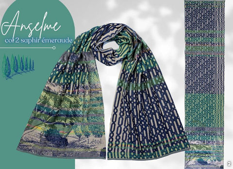 Létol Cotton Jacquard Scarf - Anselme Saphir Emeraude