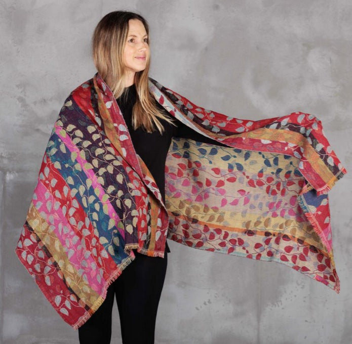 Merino Wool Shawl in Multi Leaves & Klimt