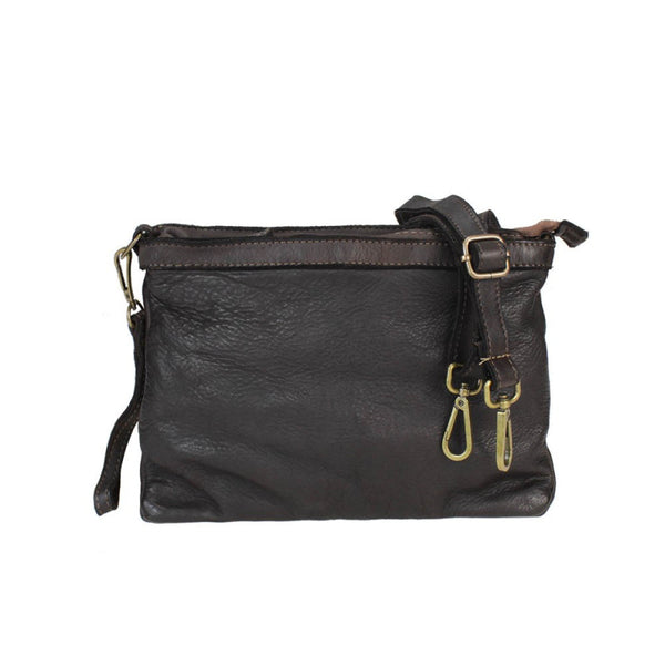 Leather Clutch/Crossbody Bag in Taupe and Dark Brown