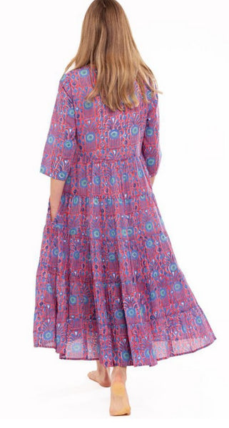 Tama Maxi Dress in Coral & Blue