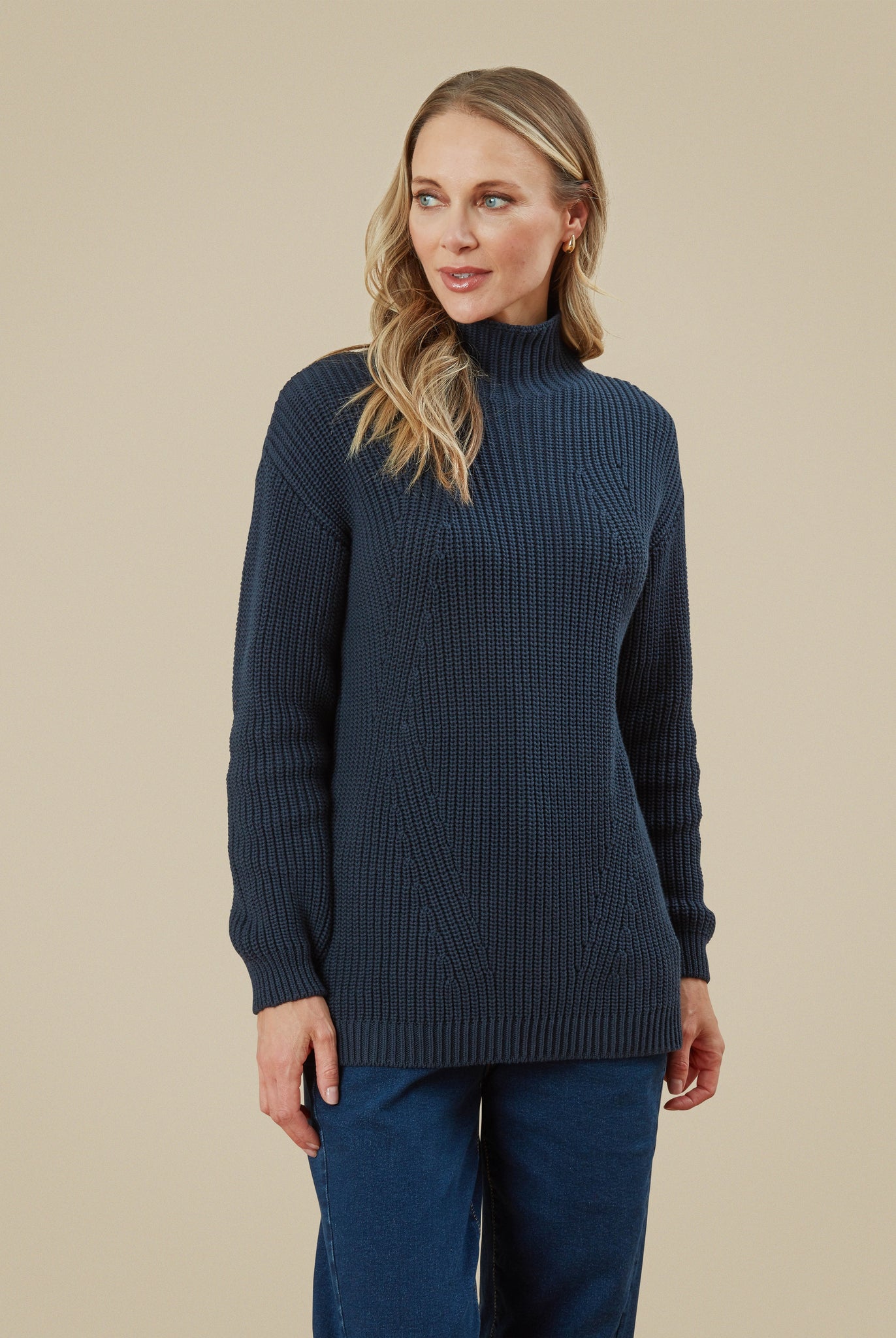 Tamerind Knitted Rollneck Jumper Navy