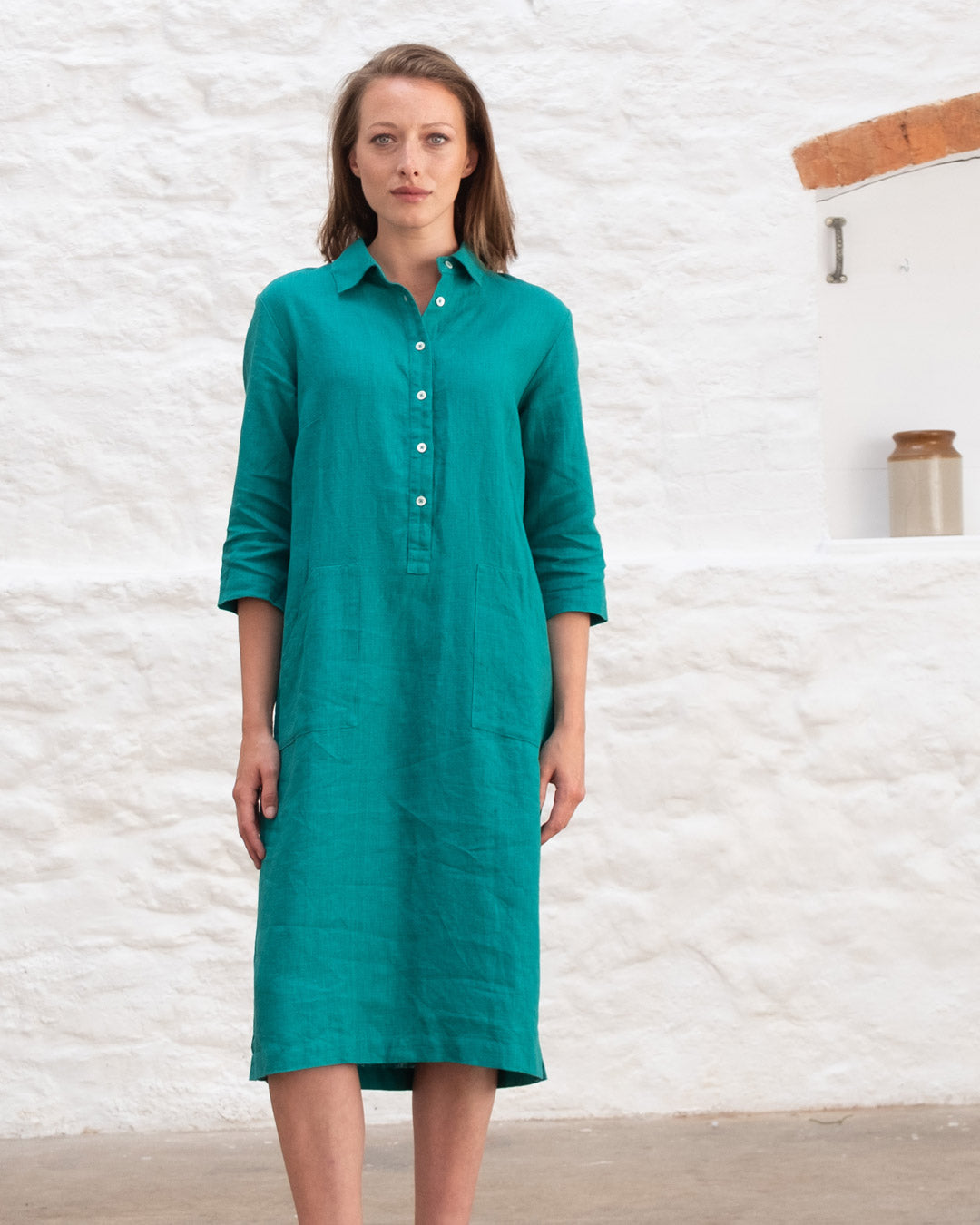 Tara Linen Dress in Jade