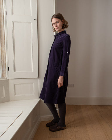 Alexa Shirt Dress in Navy Thin Cord