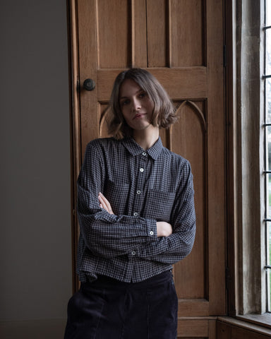 Ada Cropped Shirt in Grey Check