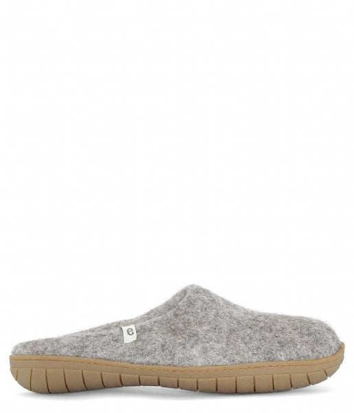 Slippers with Rubber Sole in  Natural Grey & Blue