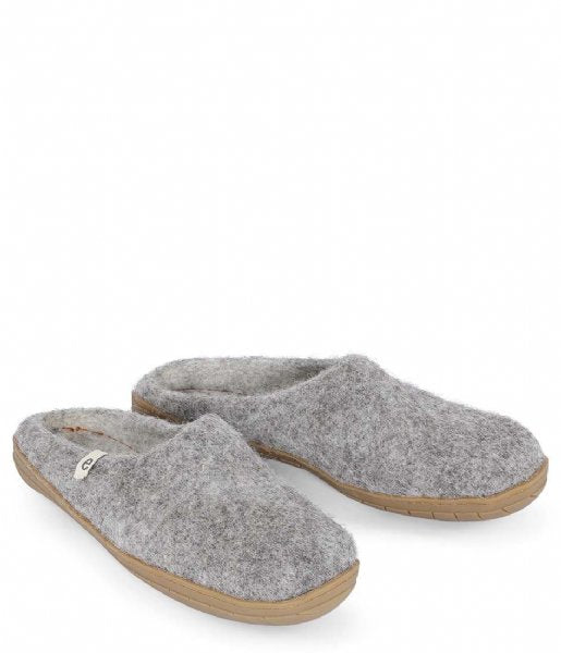 Slippers with Rubber Sole in  Natural Grey & Blue