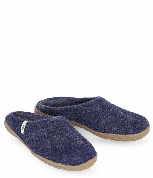 Slippers with Rubber Sole in  Natural Grey & Blue