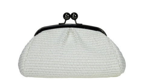 Raffia Bag with Metal Clasp and Detachable Chain Handle in White