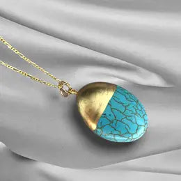 925 Sterling Gold Plated Gemstone Necklace with Turquoise Pendant