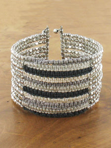 Silver Nugget and Crochet Fabric Cuff