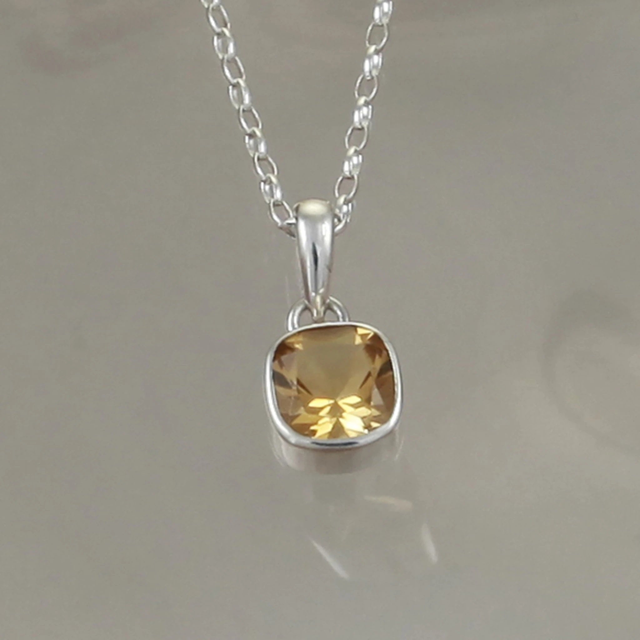 Silver ad Citrine Gem Square Pendant