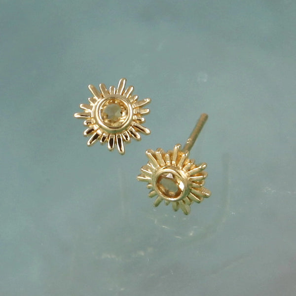 Sunburst Stud Earrings Gold and White Topaz