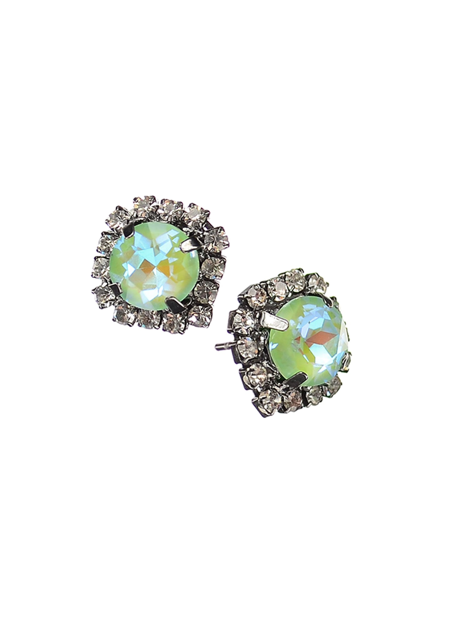 Chantilly Vintage Crystal Encrusted Stud in Lime Zest and Blue