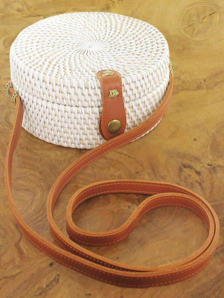 Round Basket Bag with Long Handle