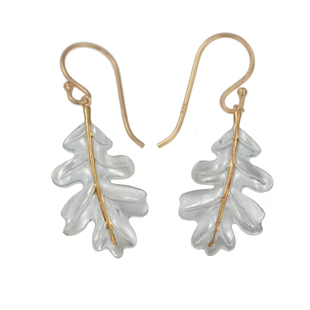 Oak Leaf Earrings in Silver & Gold Plate