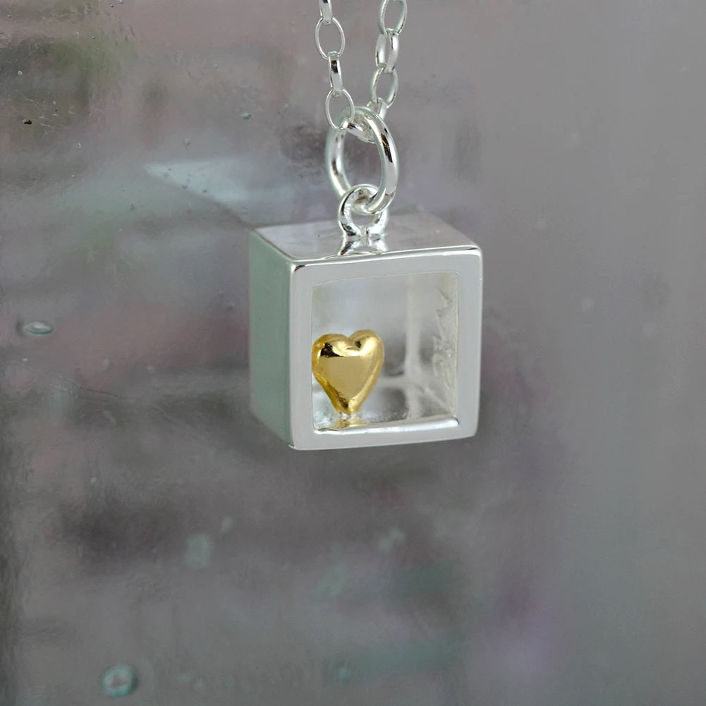 Silver and Gold Heart In a Box Pendant