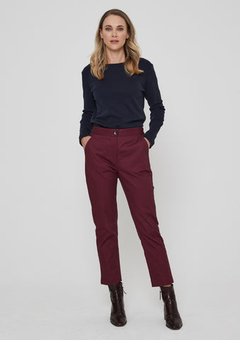 Iris Trousers Solid Stretch Cotton Twill in Plum